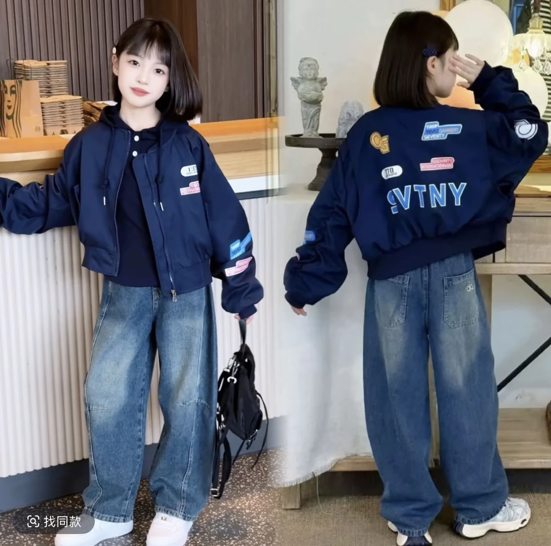 女童美式短款外套春秋季2025新款洋气儿童机车风棒球服韩版上衣潮