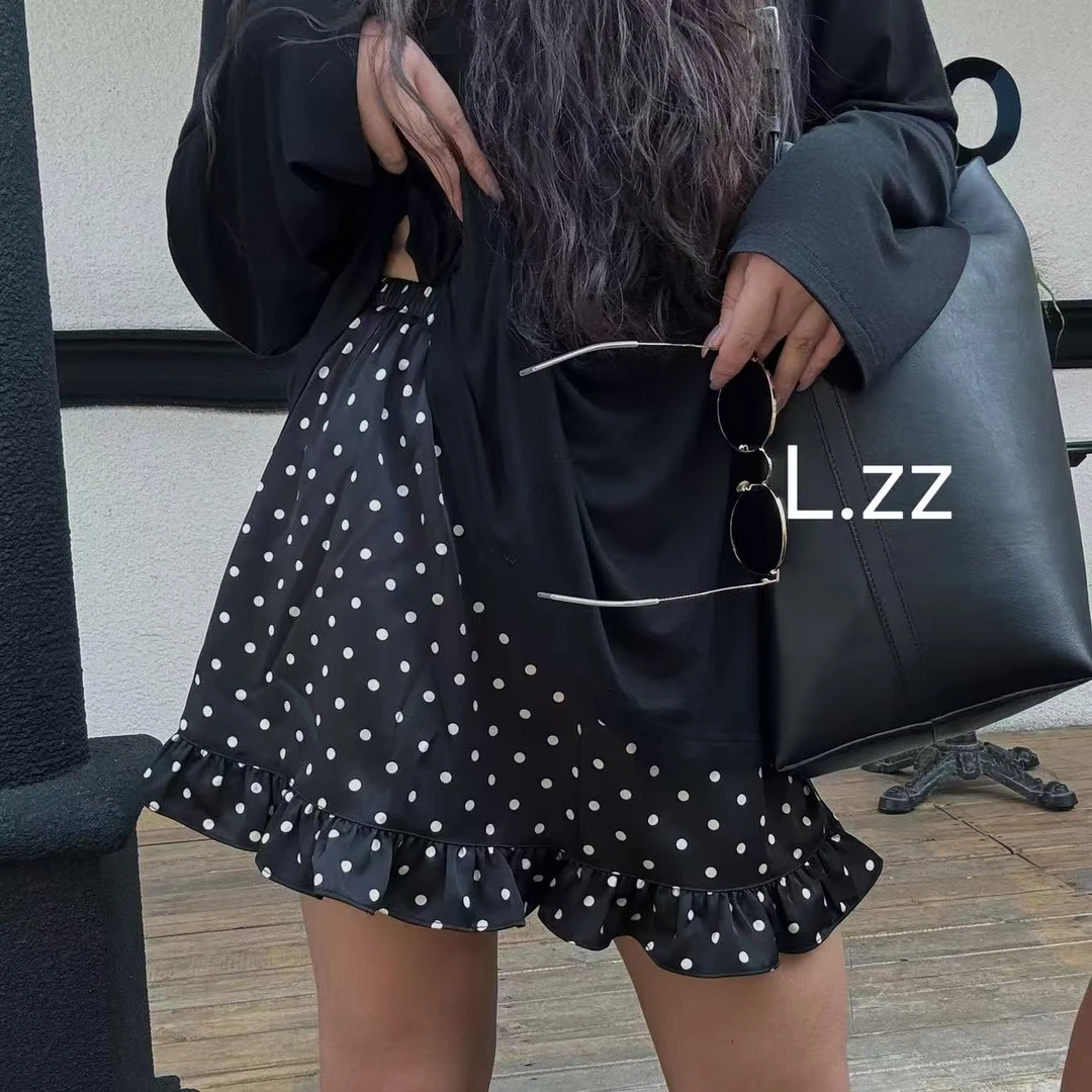 『LZZ』2025春季新款欧若风时尚百搭波点花边松紧腰百搭小中裤裙
