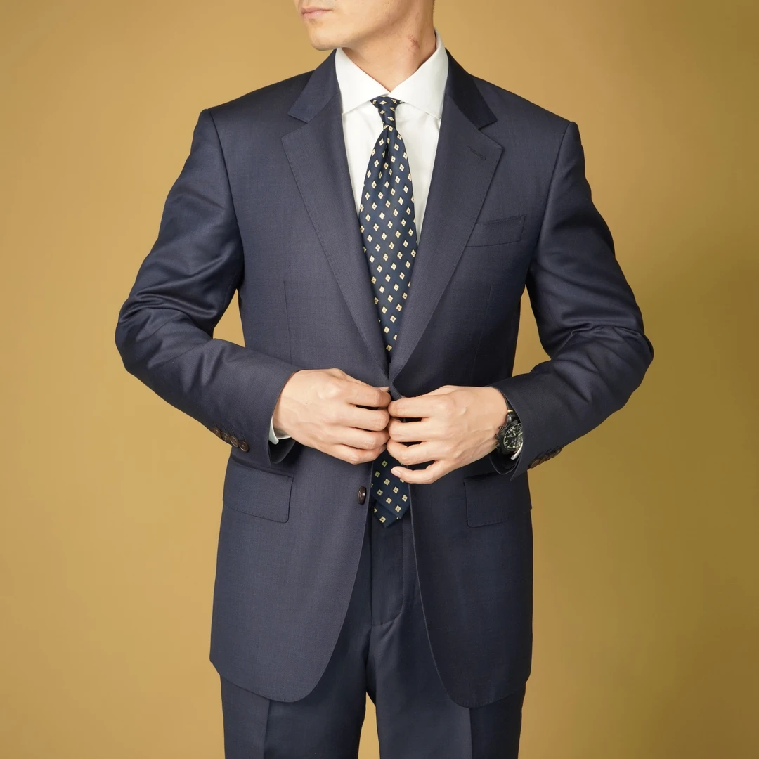 【定制款】意大利杰尼亚Zegna藏青100%羊毛半麻衬全麻衬高定西服