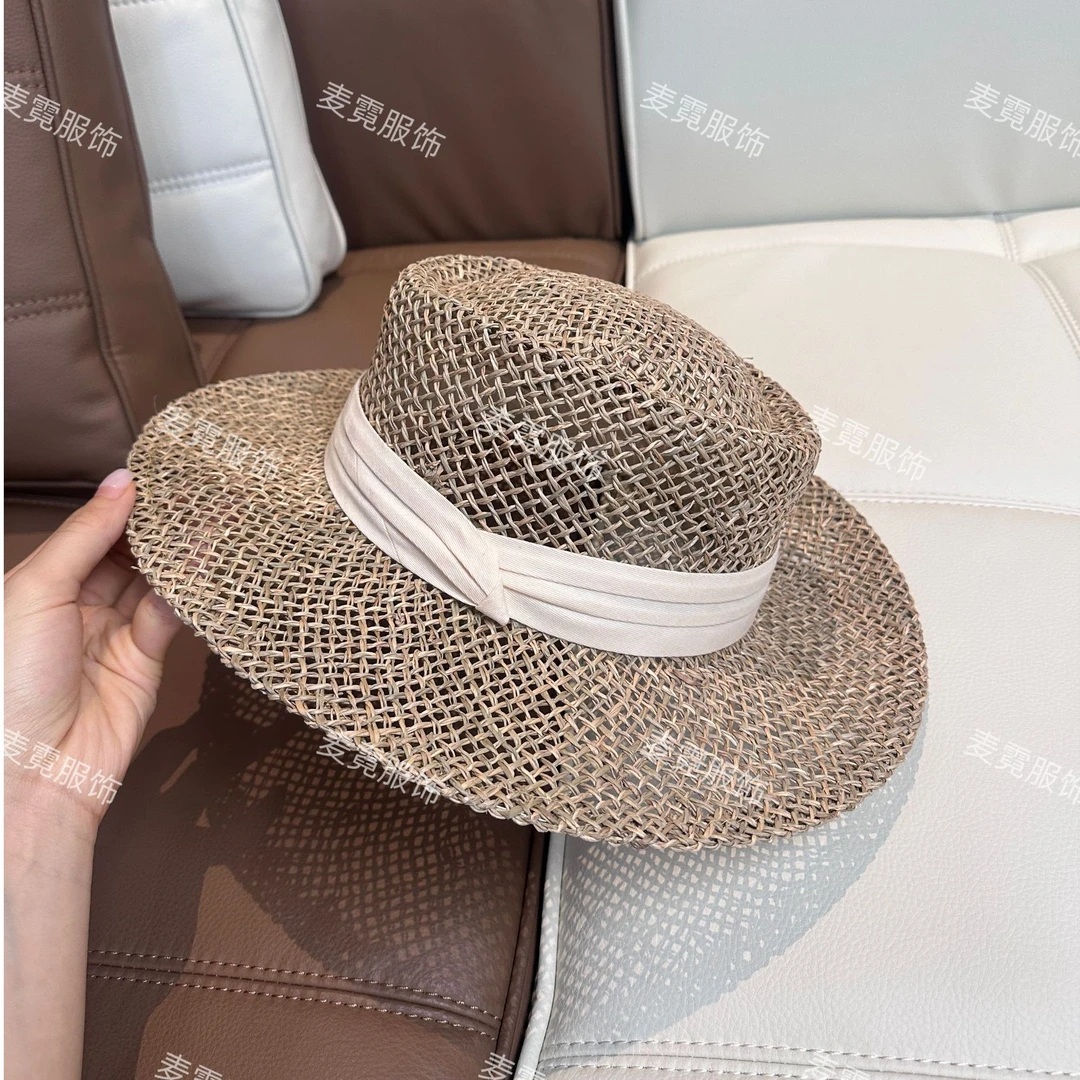 [麦霓严选]夏季草编平顶遮阳帽女镂空复古沙滩度假风9280