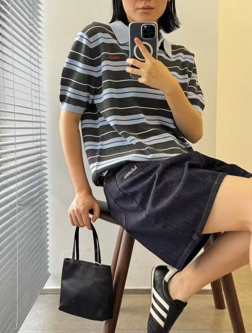 Luluzou 时尚显瘦梨形牛仔短裤女装高腰休闲阔腿裤夏季短裤
