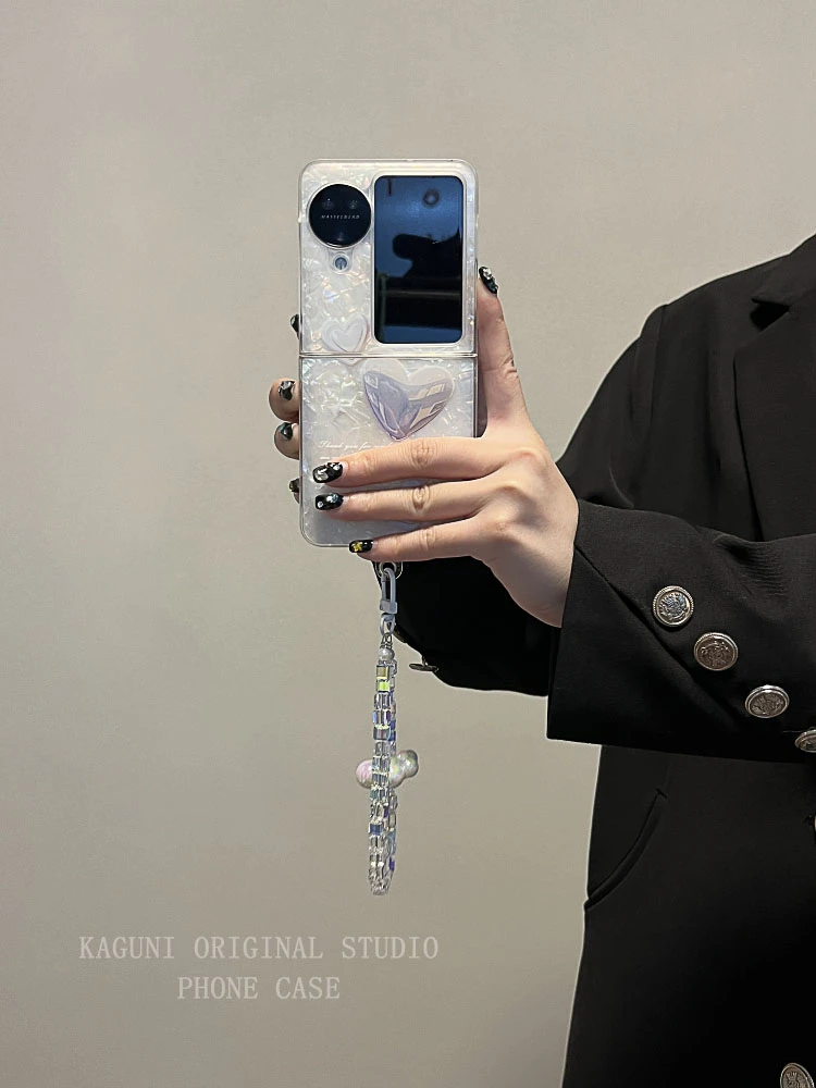 日韩银色爱心云朵手提链适用oppofindn3flip手机壳新n2flip折叠屏