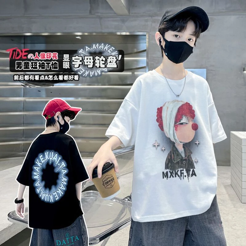 男童短袖t恤棉质宽松韩版卡通印花夏季新款宝宝半袖上衣中大童潮