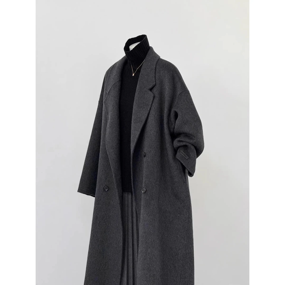 双面呢子大衣女2025秋冬黑灰色新款韩系宽松中长款高端毛呢外套