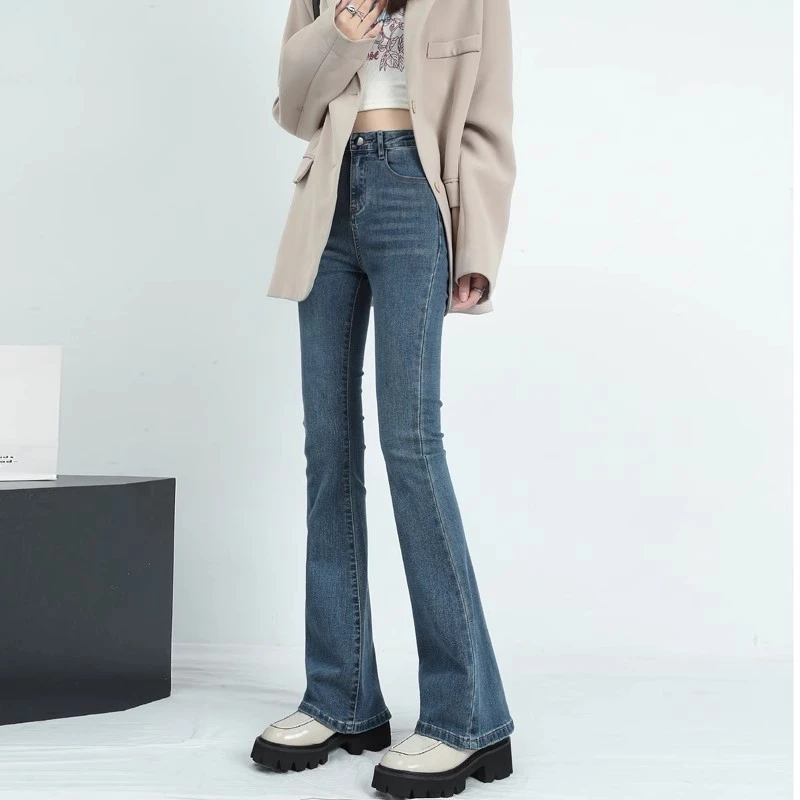 微喇裤子女2025年新款秋季高腰修身显瘦紧身喇叭裤复古马蹄牛仔裤