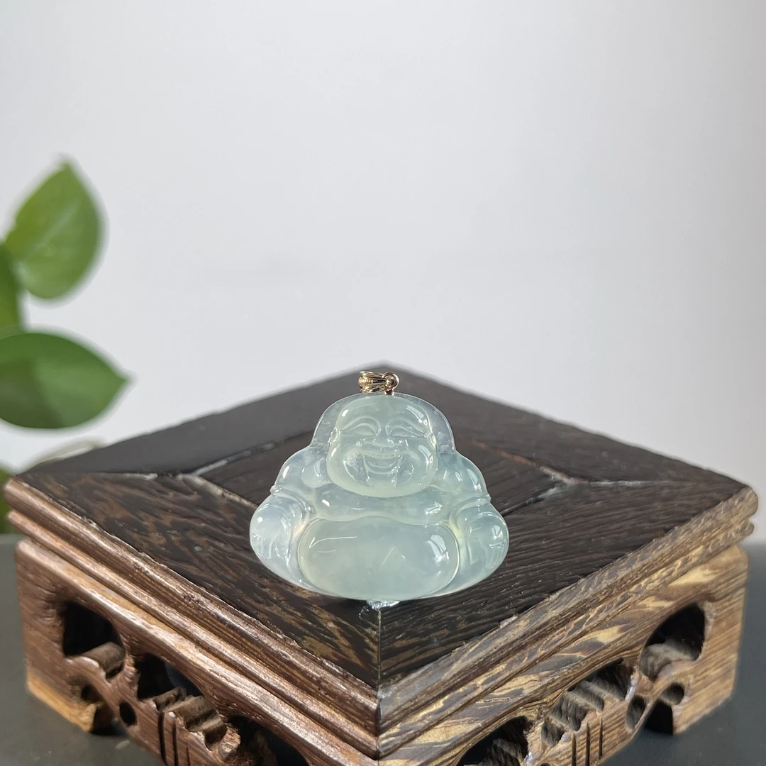 JTB29-117  天然缅甸A货翡翠  18K扣佛公