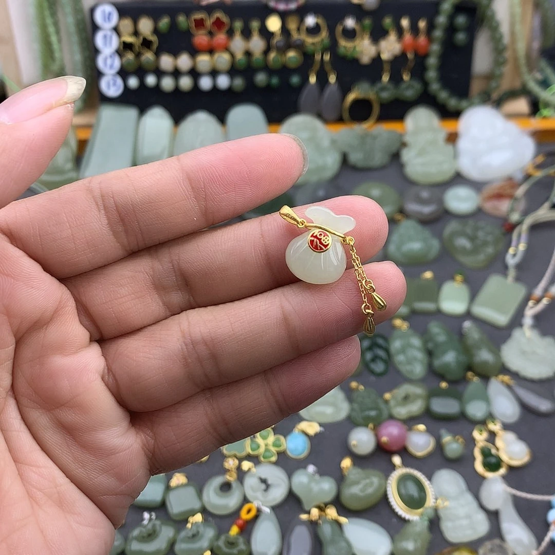 和田玉银S925镶嵌吊坠(不含链)