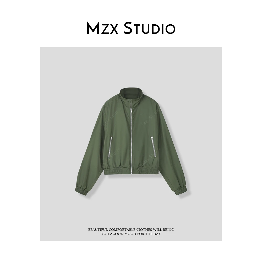 MZX 马拉拉家复古绿小立领简约百搭拉链外套上衣WT7920-F