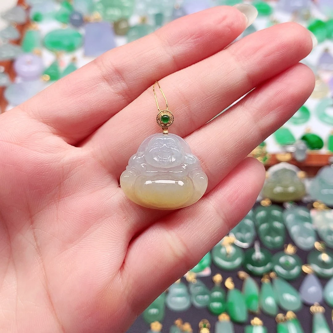 翡翠18K金镶嵌颈饰天然翡翠A货