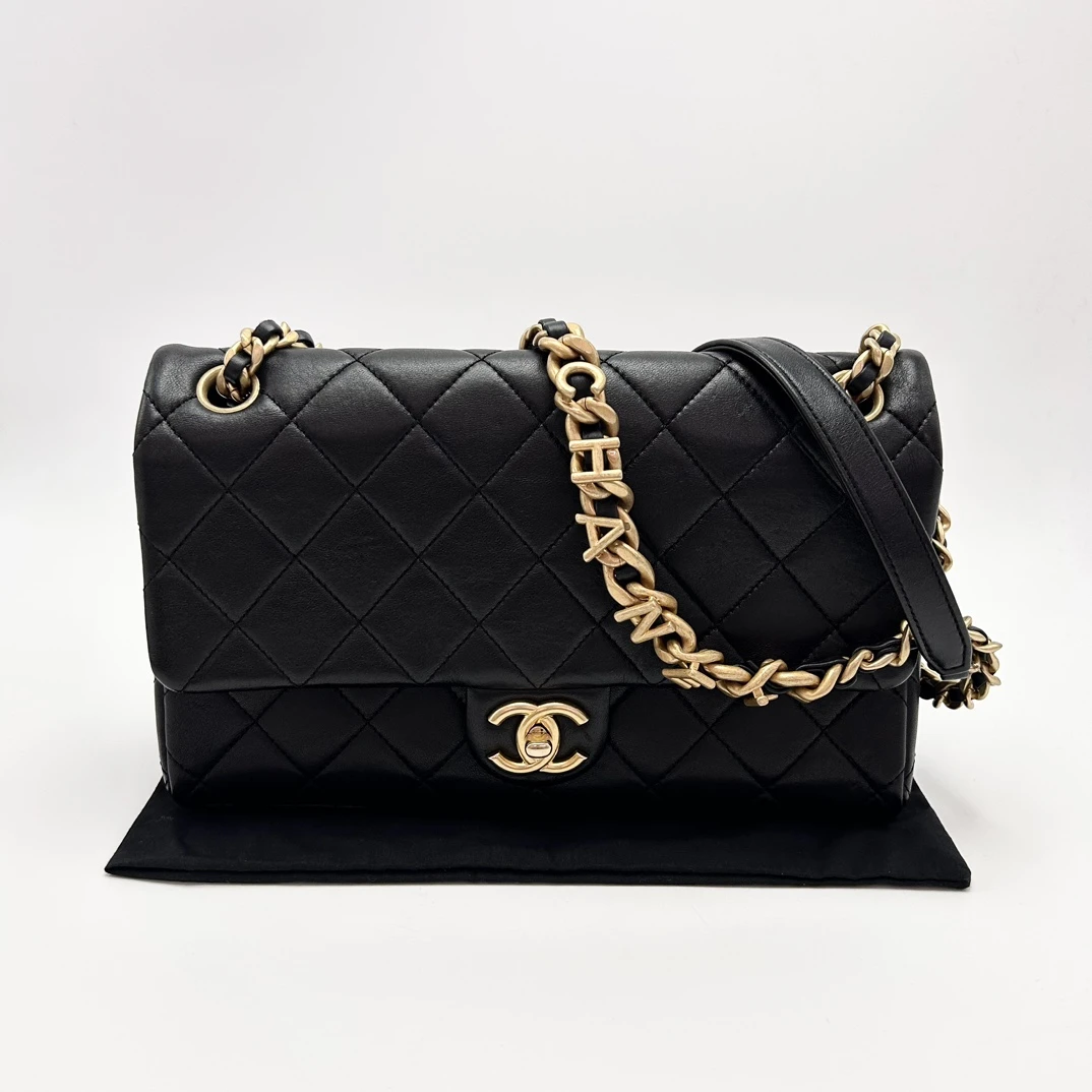 95新 Chanel/香奈儿 黑金23p限量字母链条单肩斜挎包81676