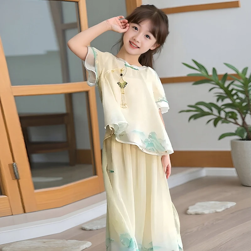 汉服女童2025夏新款国风儿童古装马面裙套装超仙古风演出服中国风