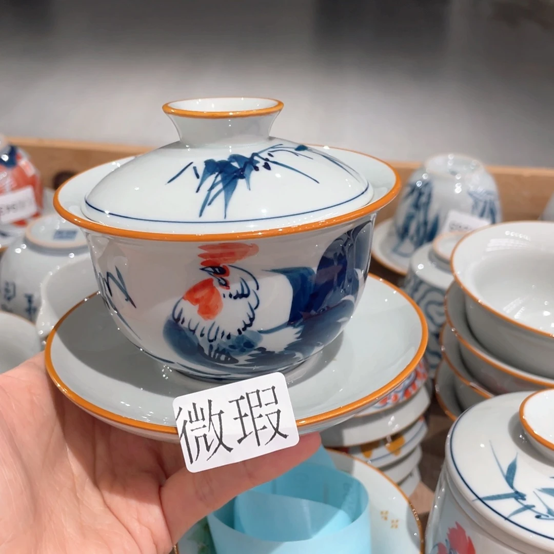 釉下手绘茶具微瑕