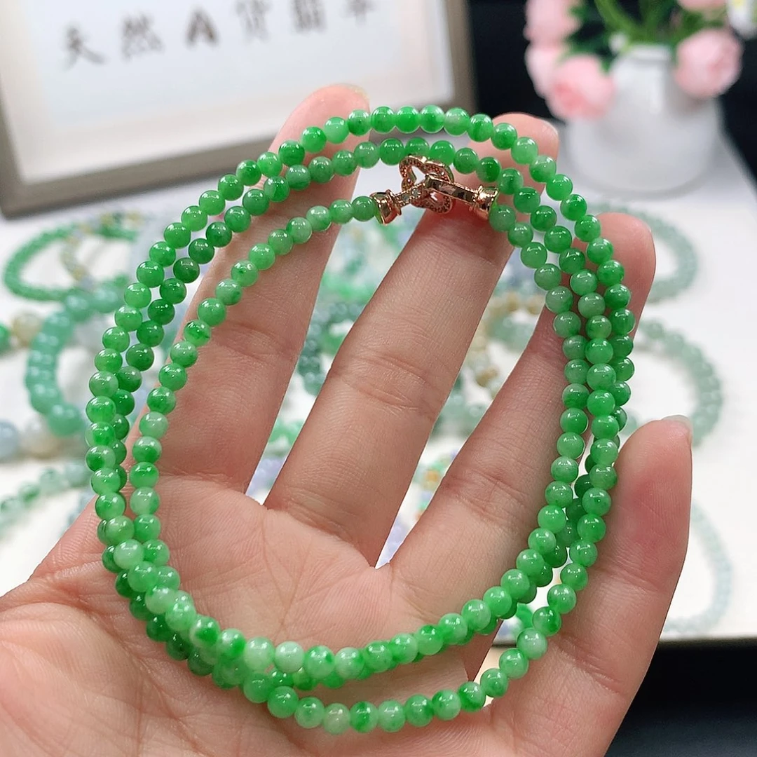 果***儿翡翠未镶嵌手链项链3.7mm