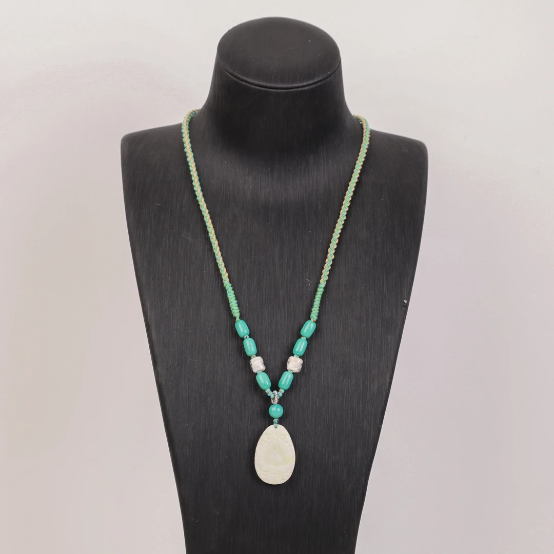 合金项链 LZ2725 白色雕刻松松老型珠圆柱彩色扭扭绳编琉璃项链