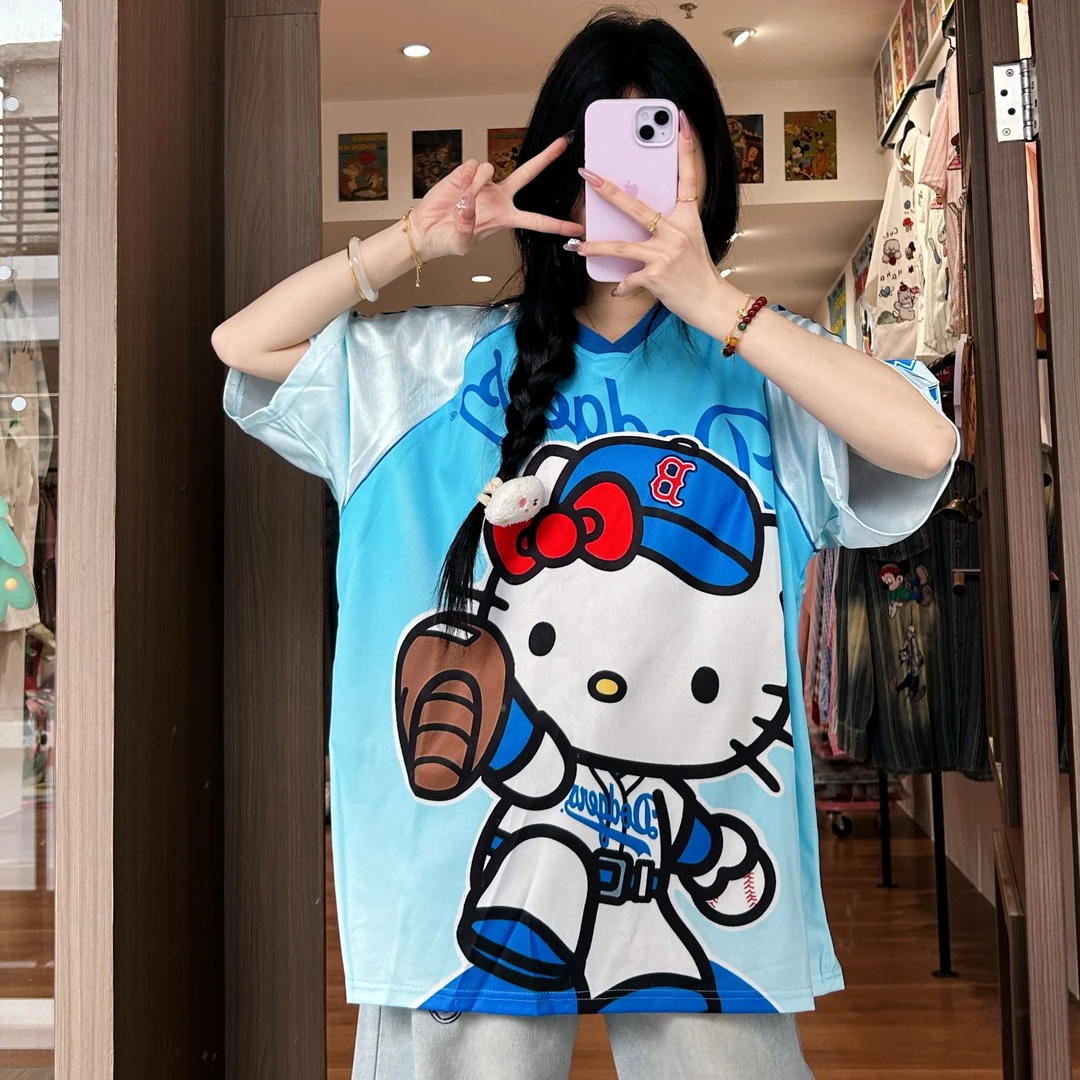方块原创可爱卡通街头美式帅气凯蒂猫短袖男女同款