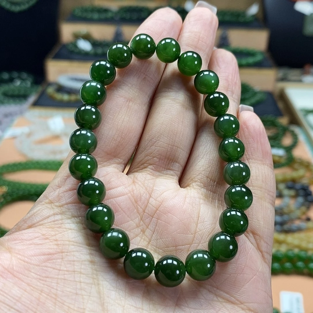 颈饰未镶嵌和田玉（碧玉）8mm菠菜