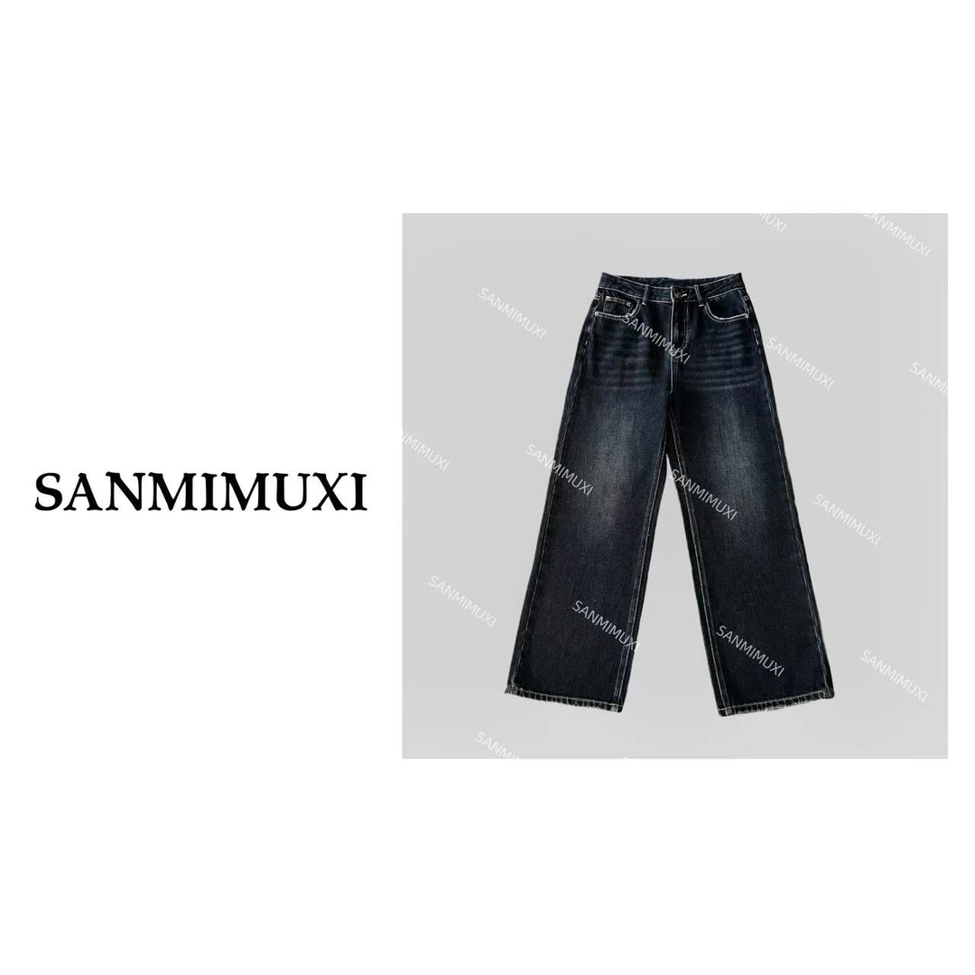 SANMI/叁米  【春款黑武士】春款直筒阔腿牛仔裤  1689-2