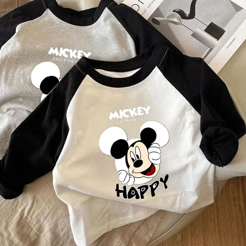 新款中小儿童女童春秋纯棉宝宝打底薄款小童春秋季上衣长袖米奇潮