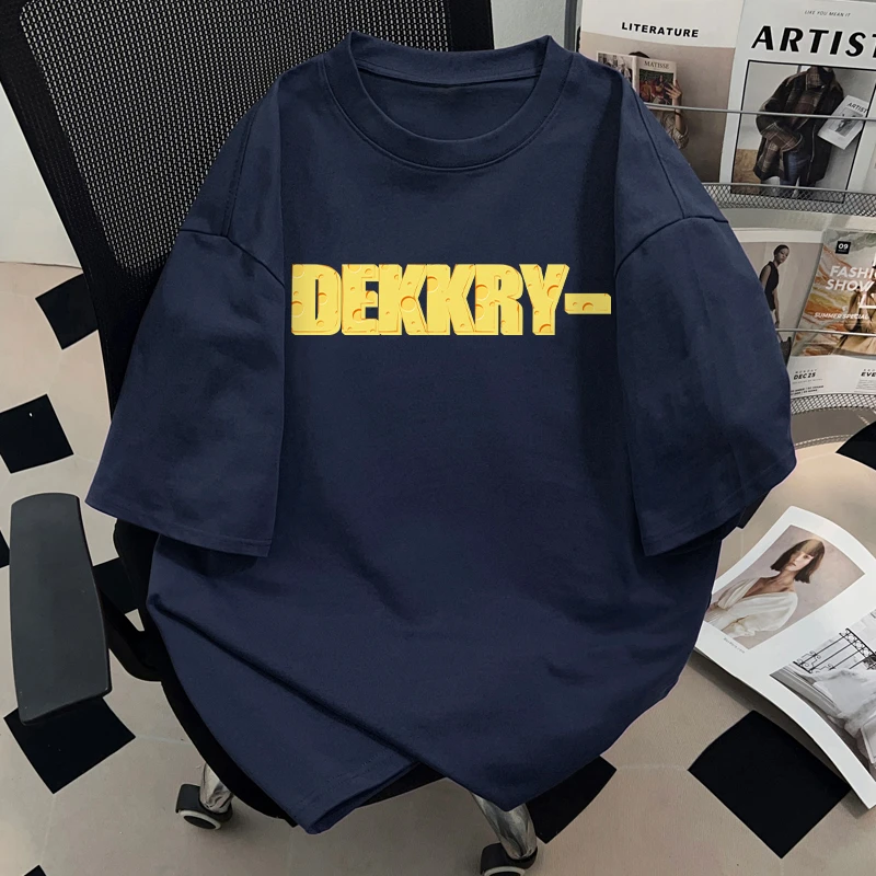 Dekkry潮牌街头藏青色创意字母印花夏季纯棉短袖男女ins百搭上衣