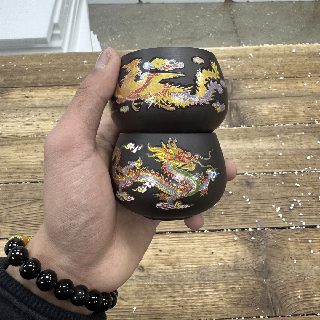 清山陶也商品链接@@ZHTJ0036龙凤变色紫砂对杯茶杯（不带礼盒）