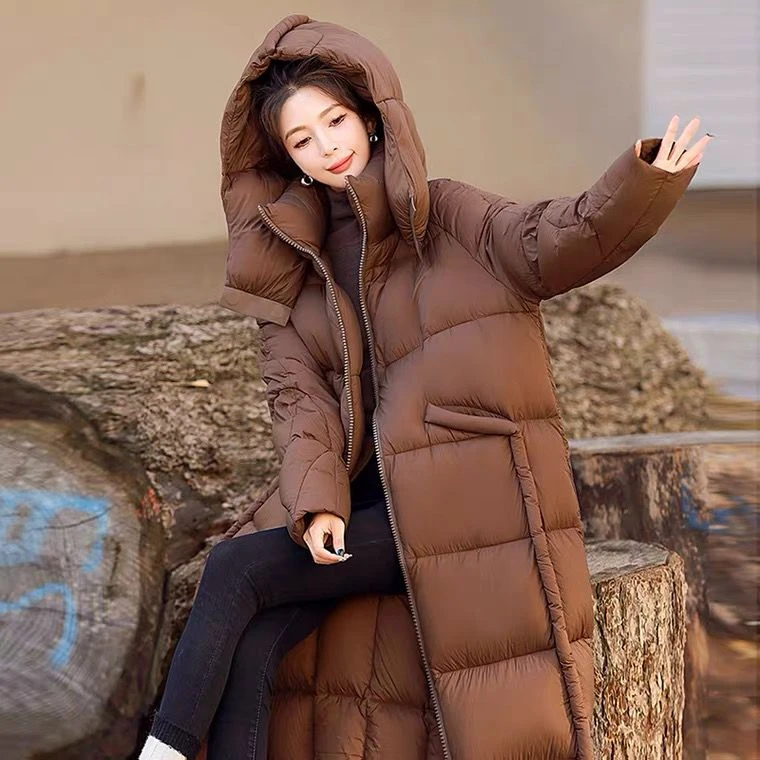 2024年新款冬季厚款长款过膝连帽加厚保暖抗寒休闲百搭外套