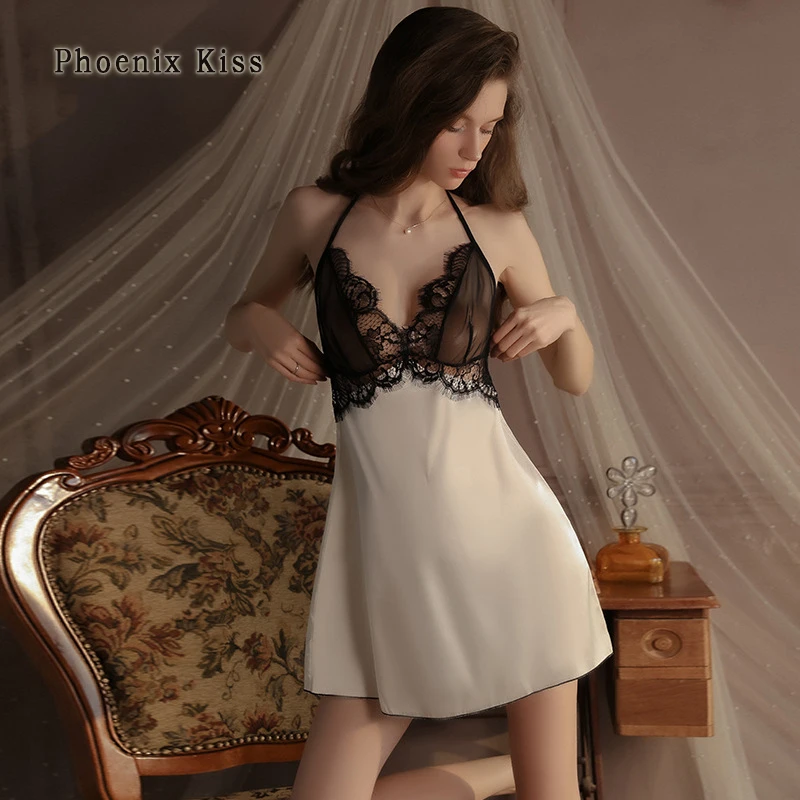 性感深V露背女士吊带睡裙蕾丝拼接睡衣家居套装