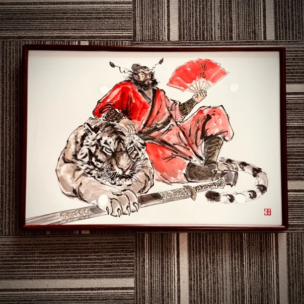 《钟馗赐福》65*45带框手绘原稿国画