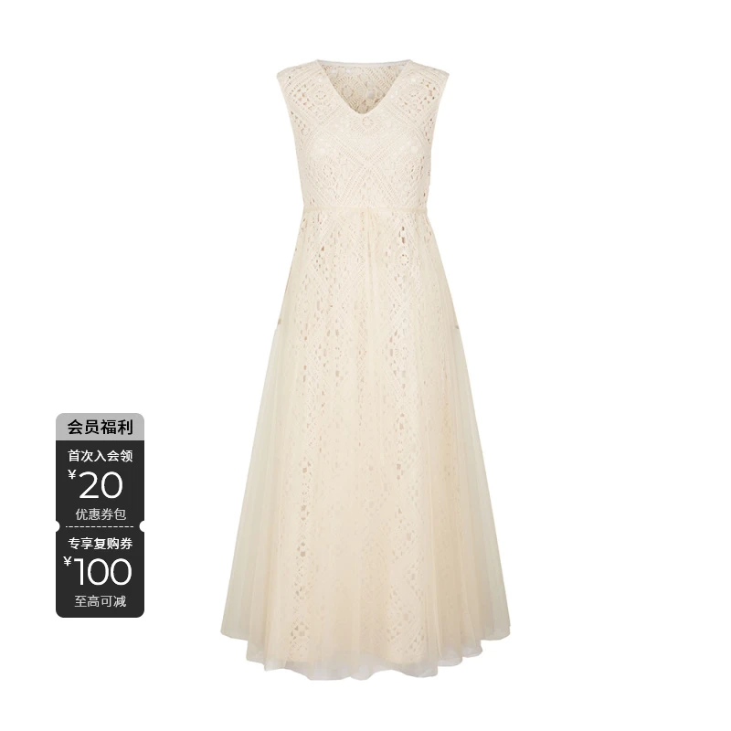 S·DEER圣迪奥女装夏季蕾丝气质轻奢时尚女士设计师无袖优雅连衣裙