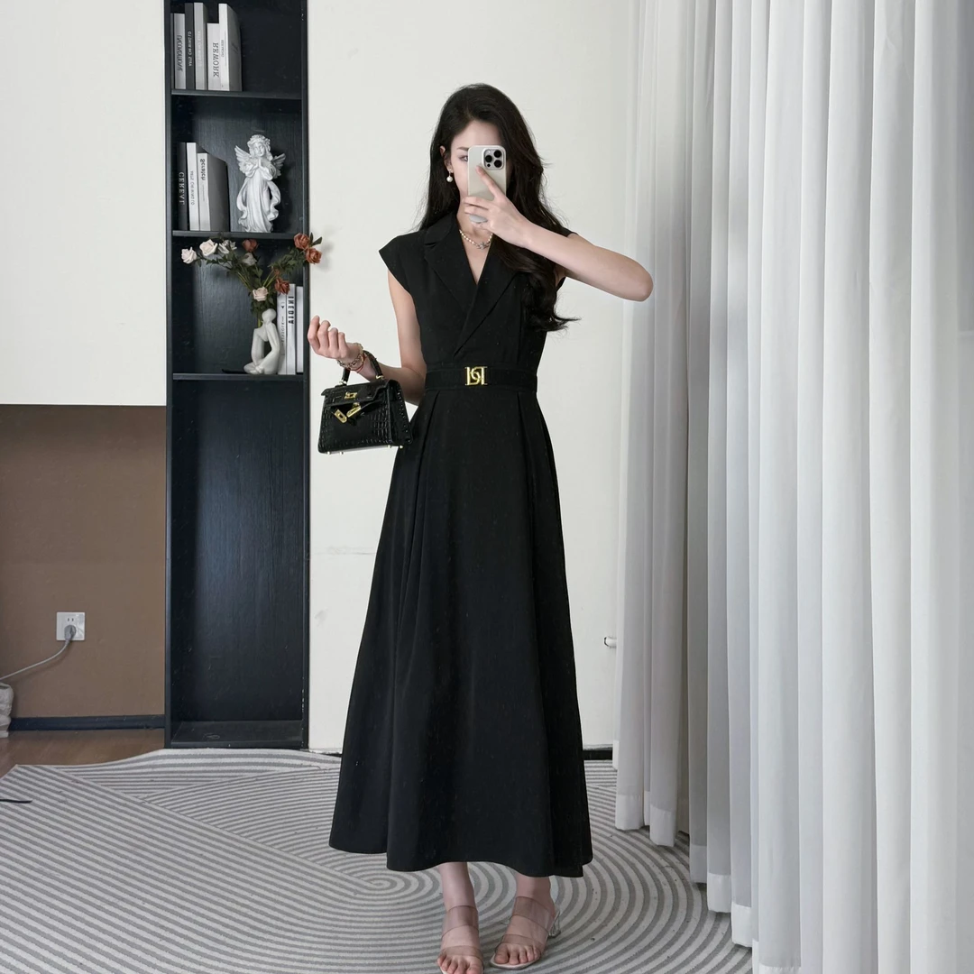 拉夏贝尔25夏新百搭老钱风女装极简雅致通勤短袖连衣裙 10432 YY