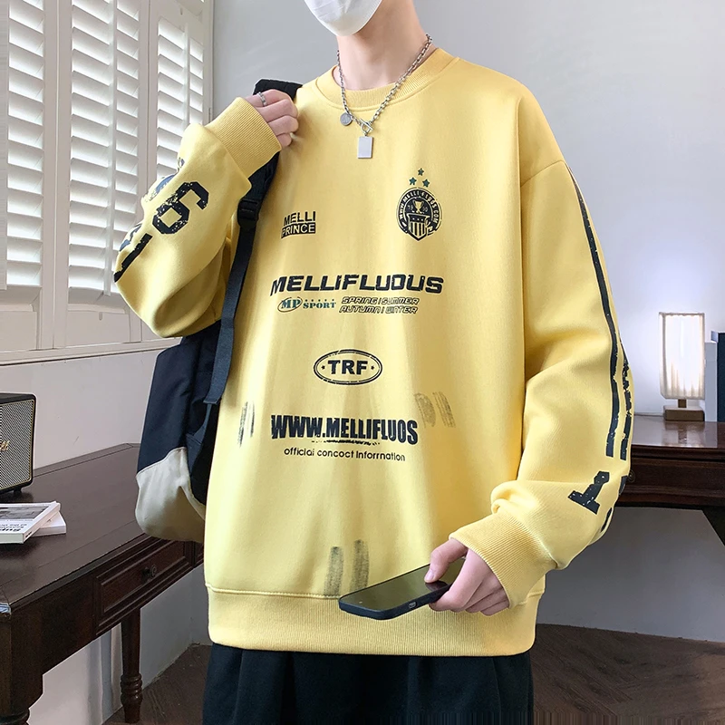 免烫印花圆领青少年T恤大码ins春秋季男士春季韩版学生上衣套头