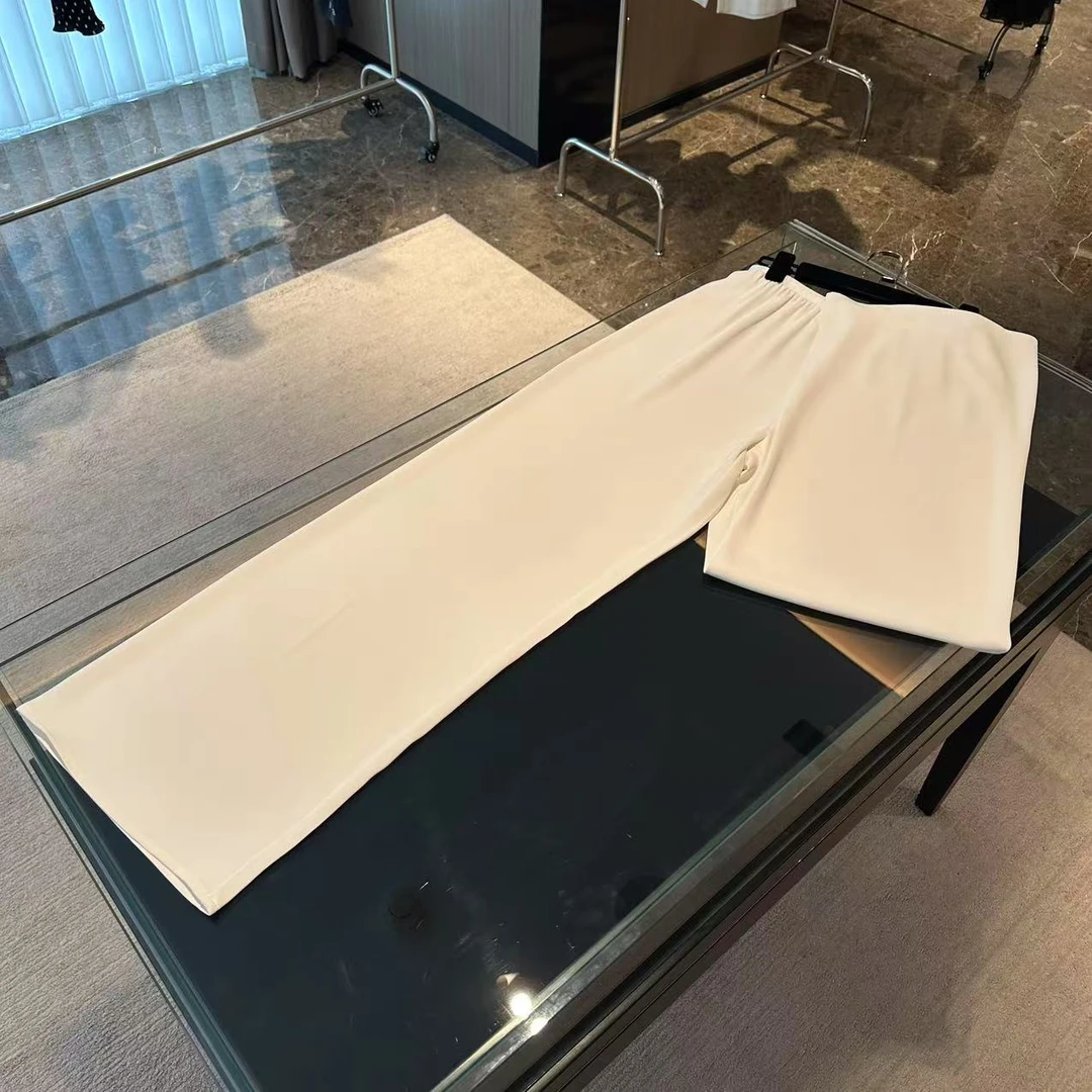 新款高腰阔腿腰头刺绣百搭直筒裤