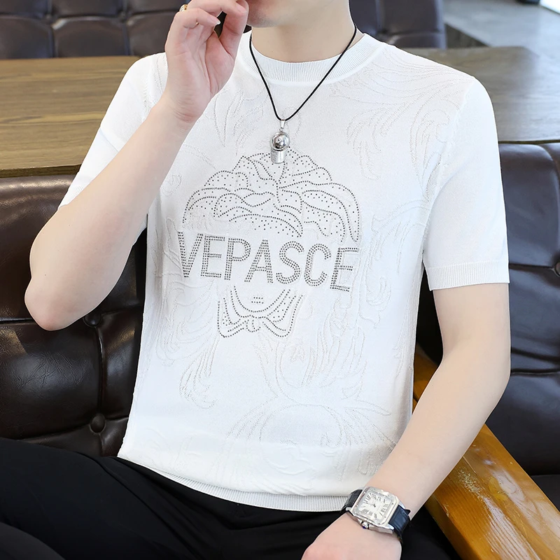 Tispair男士毛衣短袖男新款夏季修身针织衫半袖t恤打底衫线衣