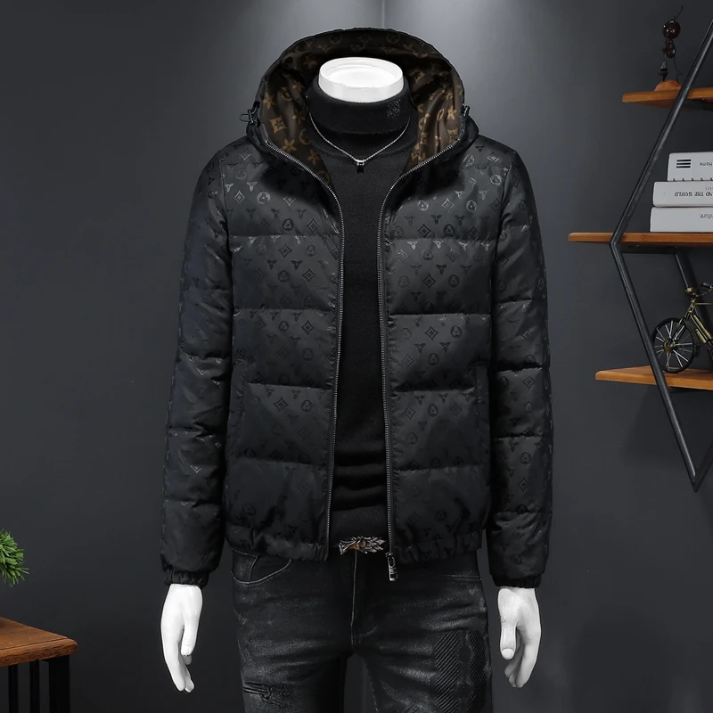 个性字母印花连帽时尚羽绒服欧洲站冬季新款男潮牌青年白鸭绒保暖