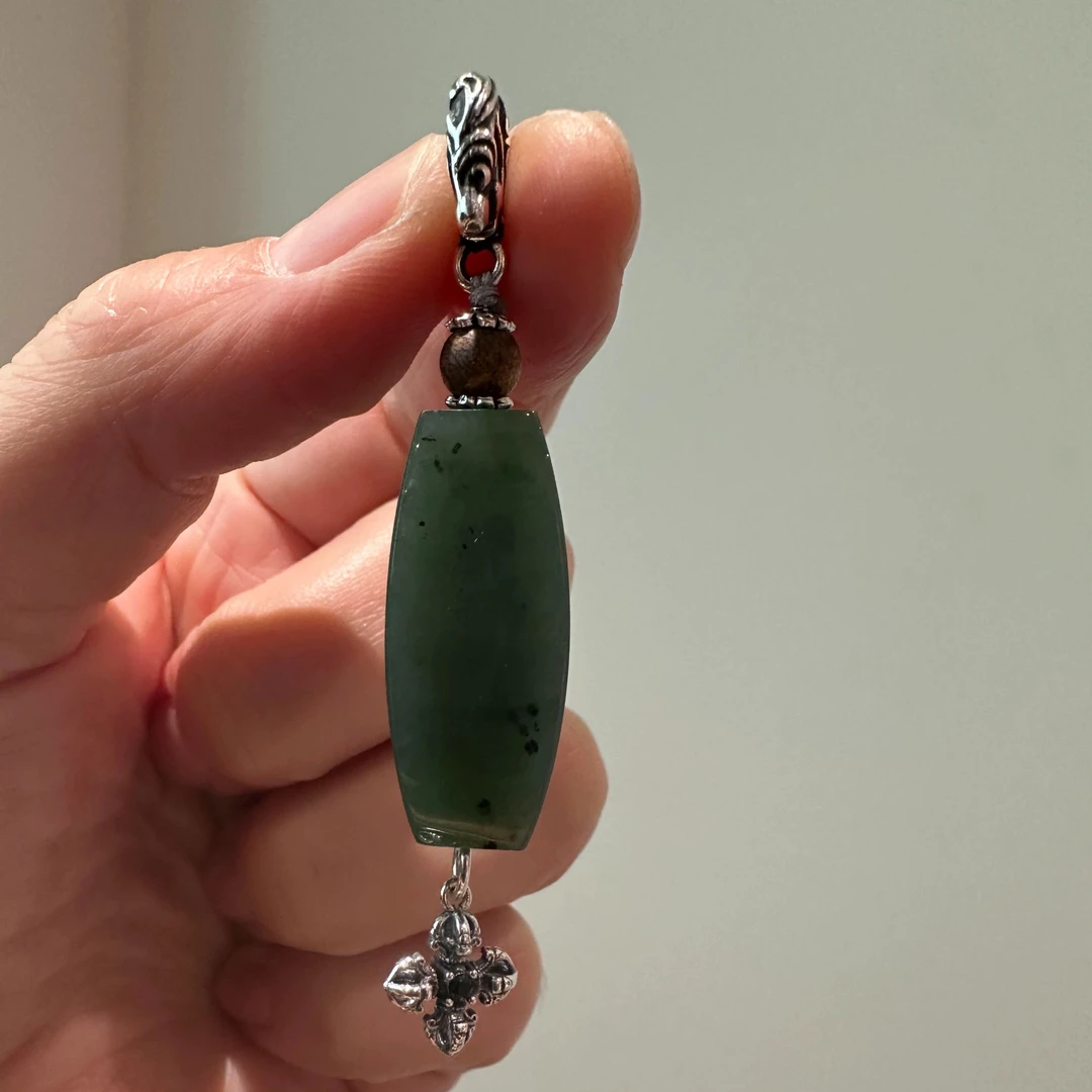 M8803<一禅兄>s925银复古四方碧玉十字金刚杵做旧吊坠挂坠多样发