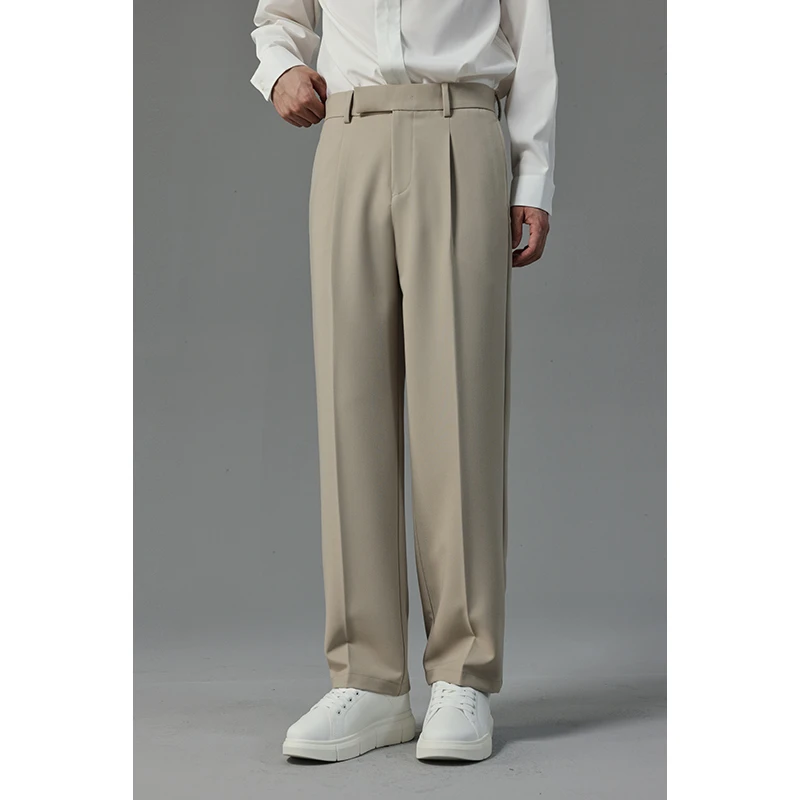 男士春秋中高腰百搭休闲裤宽松垂感直筒西装裤纯色裤子FAK18