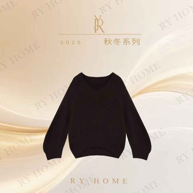 【容雨RYHOME】山羊绒＋绵羊毛纯色牛角袖V领毛织衫253M3103
