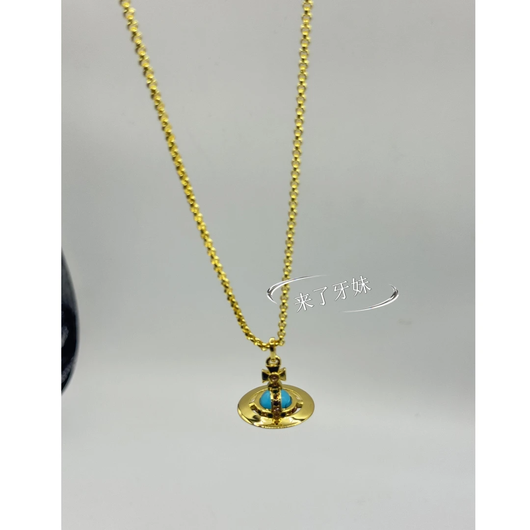 合金项链 YM【黄湖蓝土星项链XL365】轻奢时尚小众拼接气质