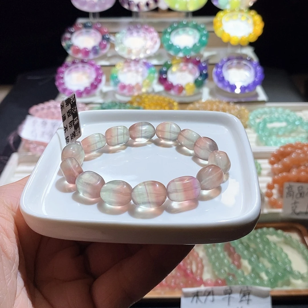 萤石未镶嵌手链蜜粉半盆随型糖豆