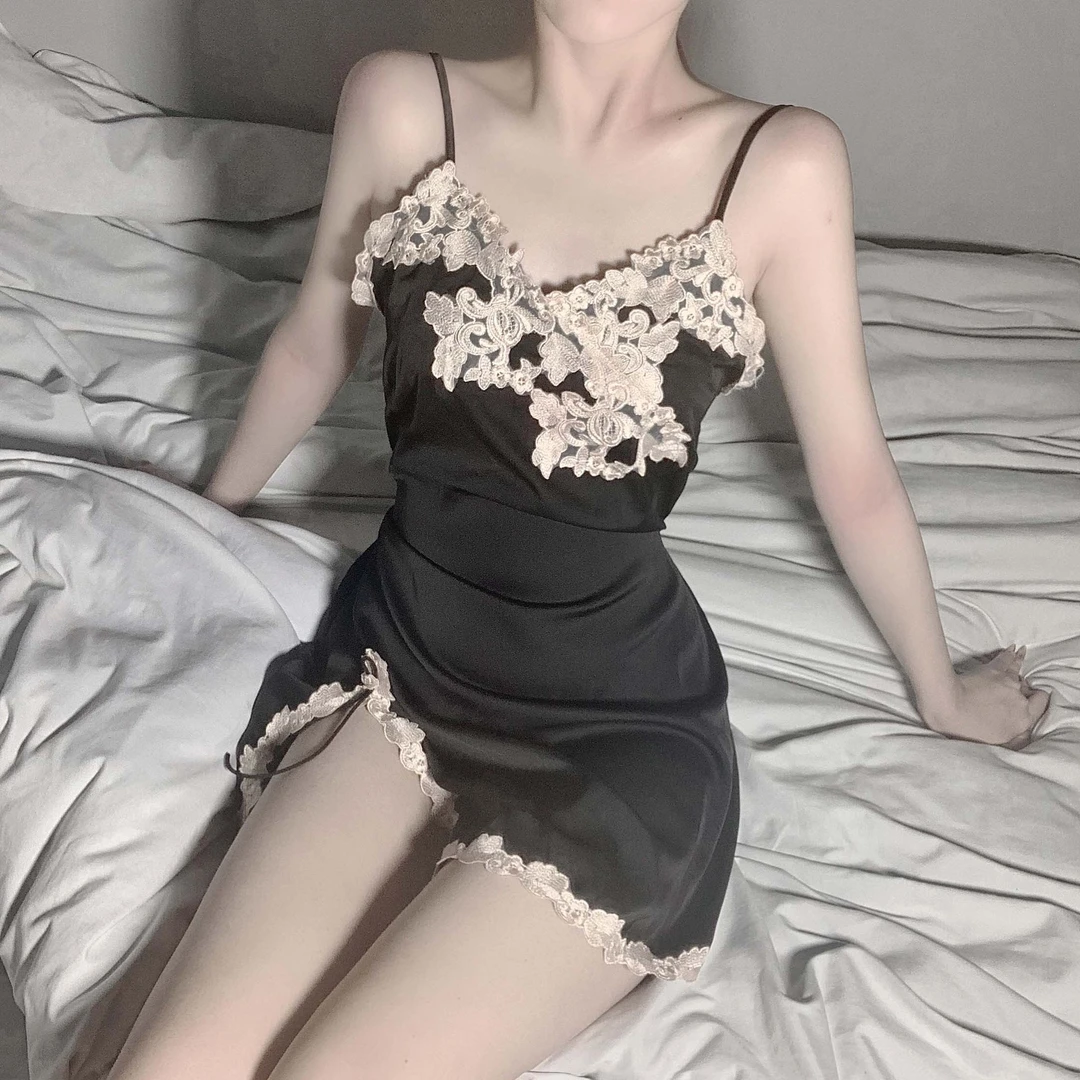 1017蕾丝性感成人显瘦睡裙有弹性厚款夏季镂空花边吊带裙