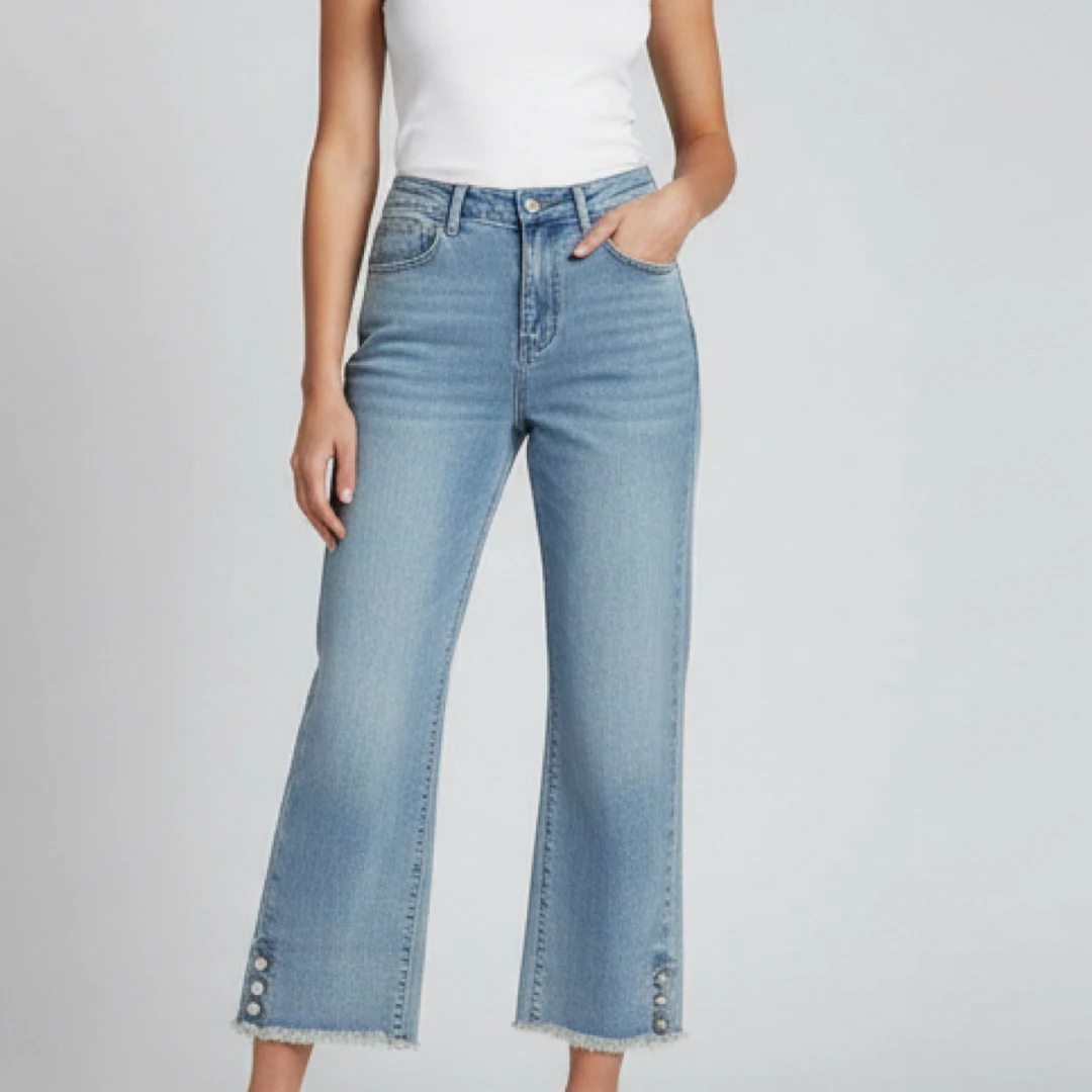 LX牛仔裤-八分裤脚口带扣百搭弹力牛仔裤6639