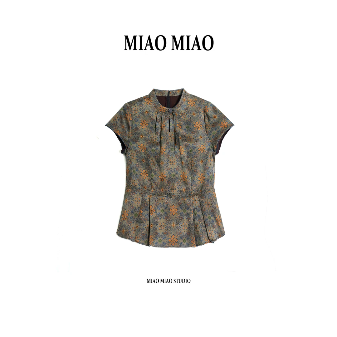 【绯棠】淼淼家SY114夏季国风新中式时尚显瘦花萝非遗香云纱上衣