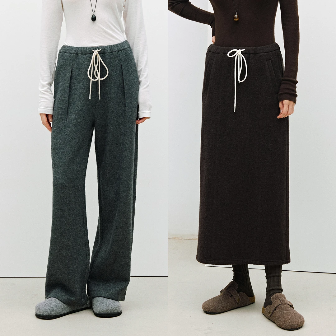 MARIUS“暖暖裤”美式休闲宽松锥型抽绳腰头长裤半裙