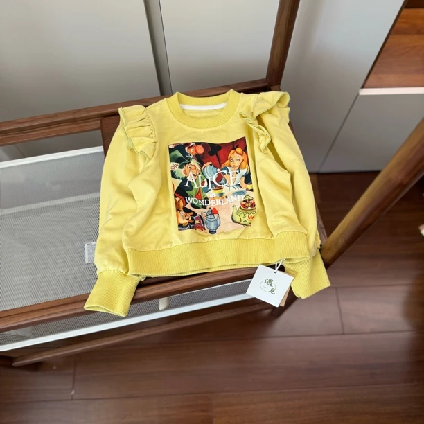 【编号D73】C586-04-儿童胸口国王公主 印花卫衣 黄色-YJ