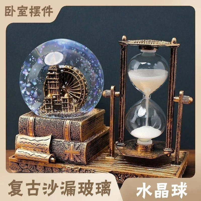 18岁成人礼礼物复古铁塔沙漏计时器水晶球八音盒发光毕业礼物