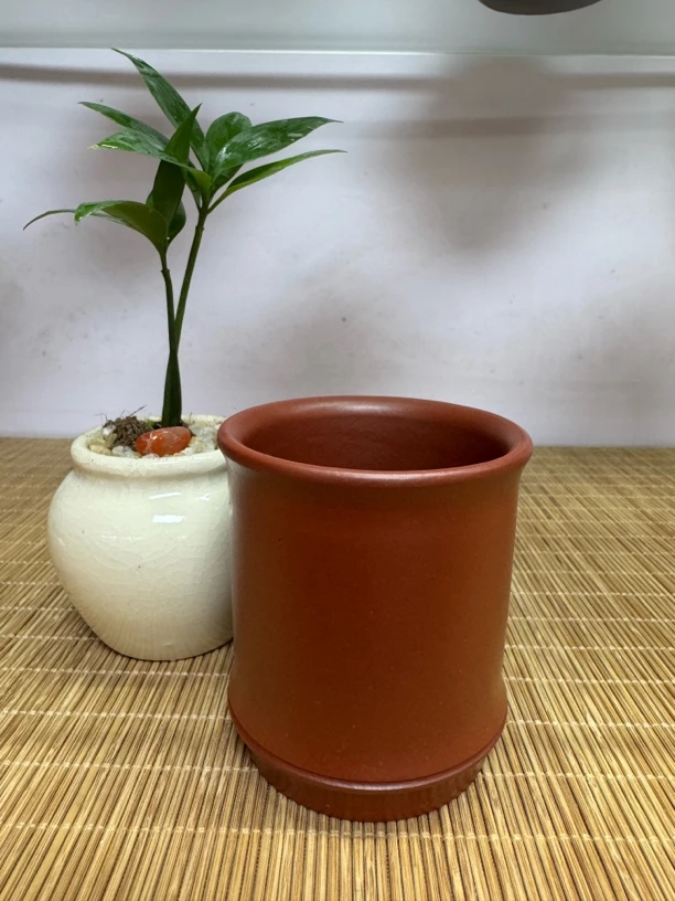 宜兴原矿紫砂手工制作朱泥大红袍直筒主人杯