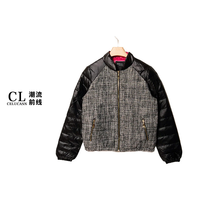 S4RBY0084#小香风优雅粗花呢拼接小立领棉服上衣女