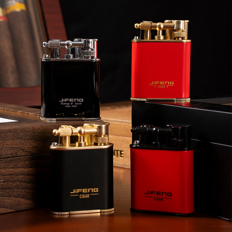 AK领茄雪茄打火机双火直冲蓝焰高温自带开孔器精美礼盒赠火石