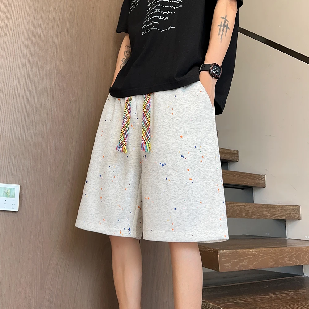 夏季潮流五分裤男士青年大码宽松短裤外穿彩印休闲沙滩裤情侣裤子