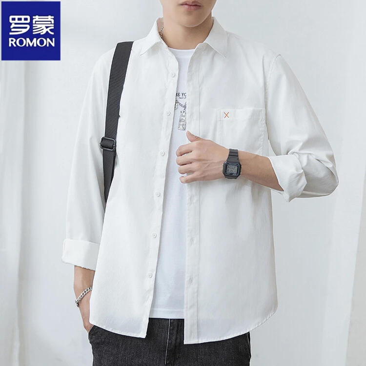 罗蒙青年男士长袖衬衫春秋新款职业工装商务休闲易打理百搭男衬衣