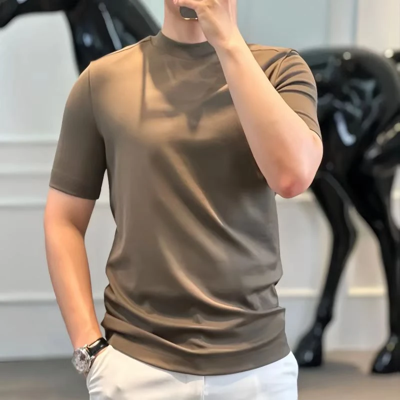 潮流风扇男士纯色短袖T恤夏季新款圆领修身休闲t恤半袖21上衣